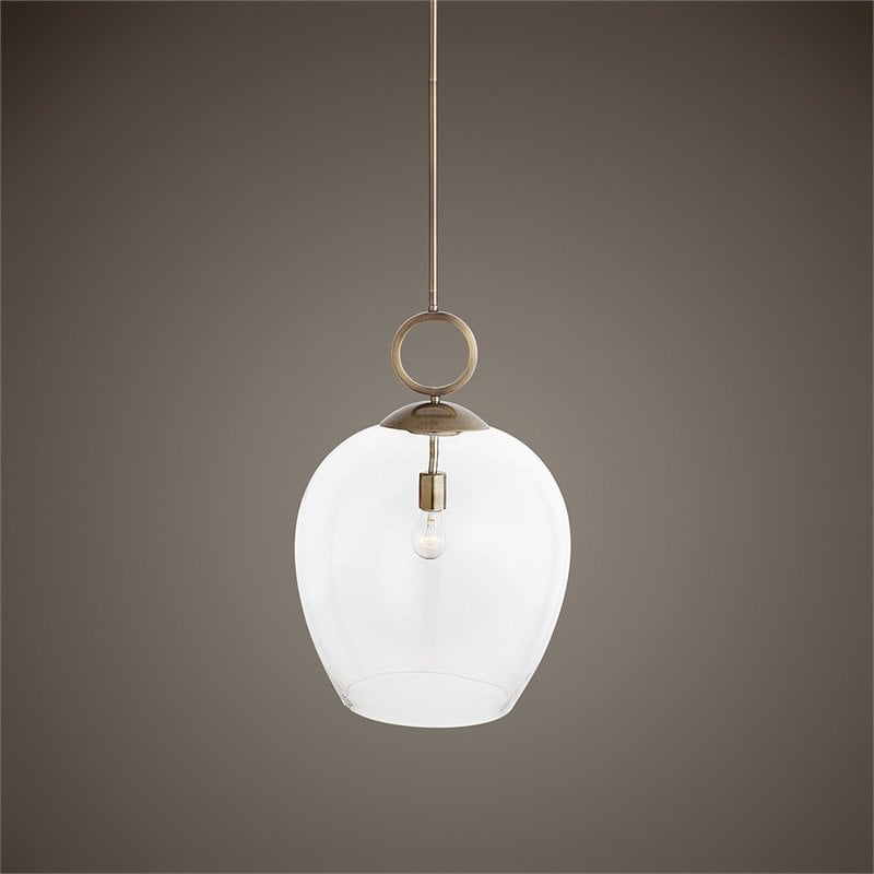 Uttermost Calix Coastal Steel and Glass Pendant Light in Aged Brass/Clear