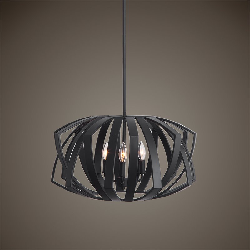 Uttermost Thales 3-Light Stainless Steel Geometric Pendant Light in Black