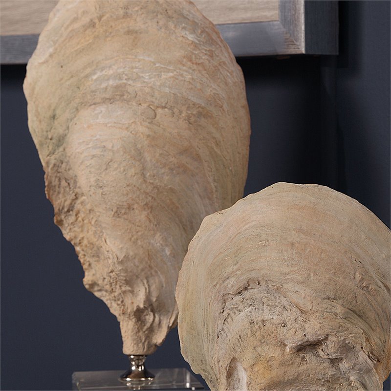 Uttermost Oyster 2-Piece Resin and Crystal Shell Sculpture Set in Aged Ivory