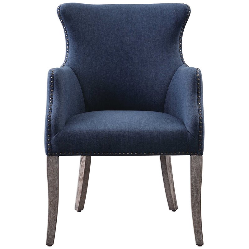 Uttermost Yareena Coastal Wood and Fabric Wingback Accent Chair - Denim Blue/Oak