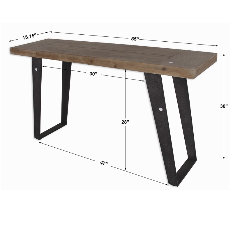 Uttermost Freddy Metal Accent Console Table in Weathered Oak and Aged Black