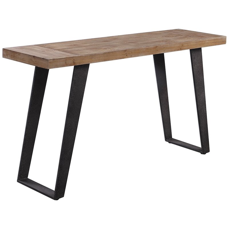 Uttermost Freddy Metal Accent Console Table in Weathered Oak and Aged Black