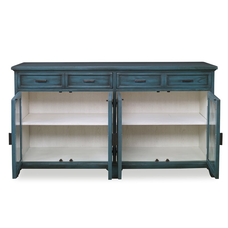 Uttermost Oksana Coastal Wood and Glass Sideboard in Antique Green/Antique White