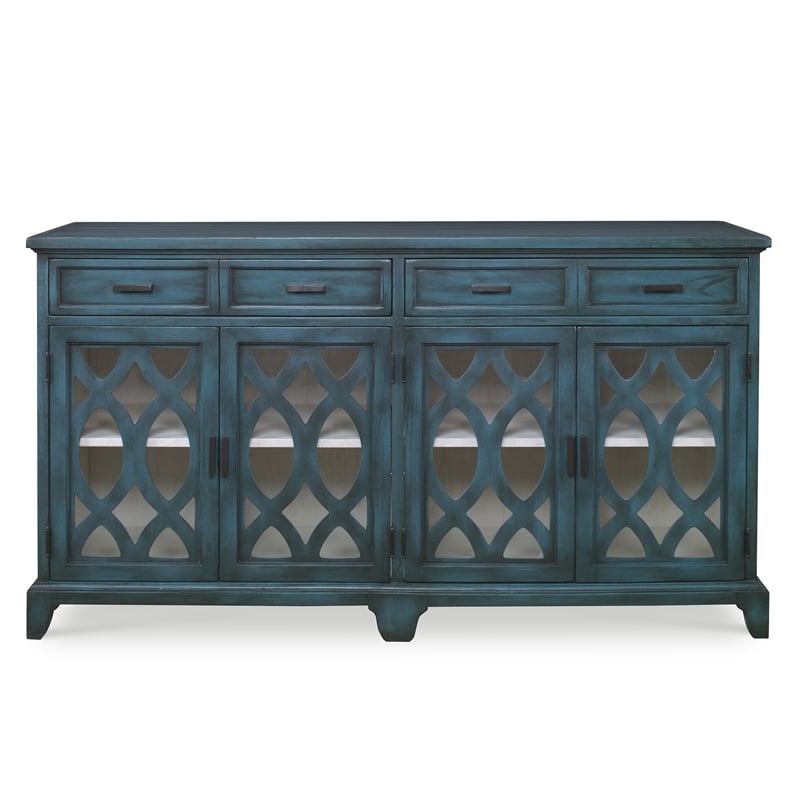 Uttermost Oksana Coastal Wood and Glass Sideboard in Antique Green/Antique White