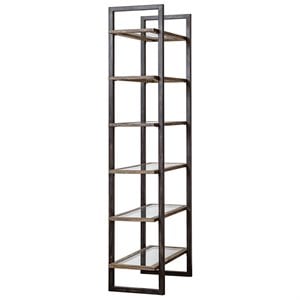Uttermost Olwyn 6-Shelf Iron and Glass Bookcase in Driftwood and Aged Steel
