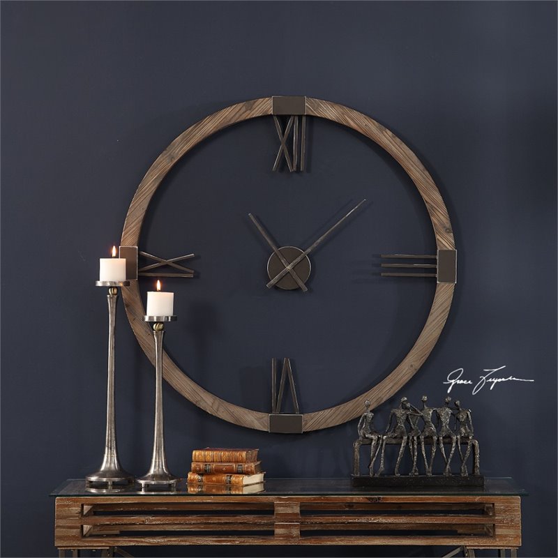 Uttermost Marcelo Modern Firwood and Iron Wall Clock in Natural