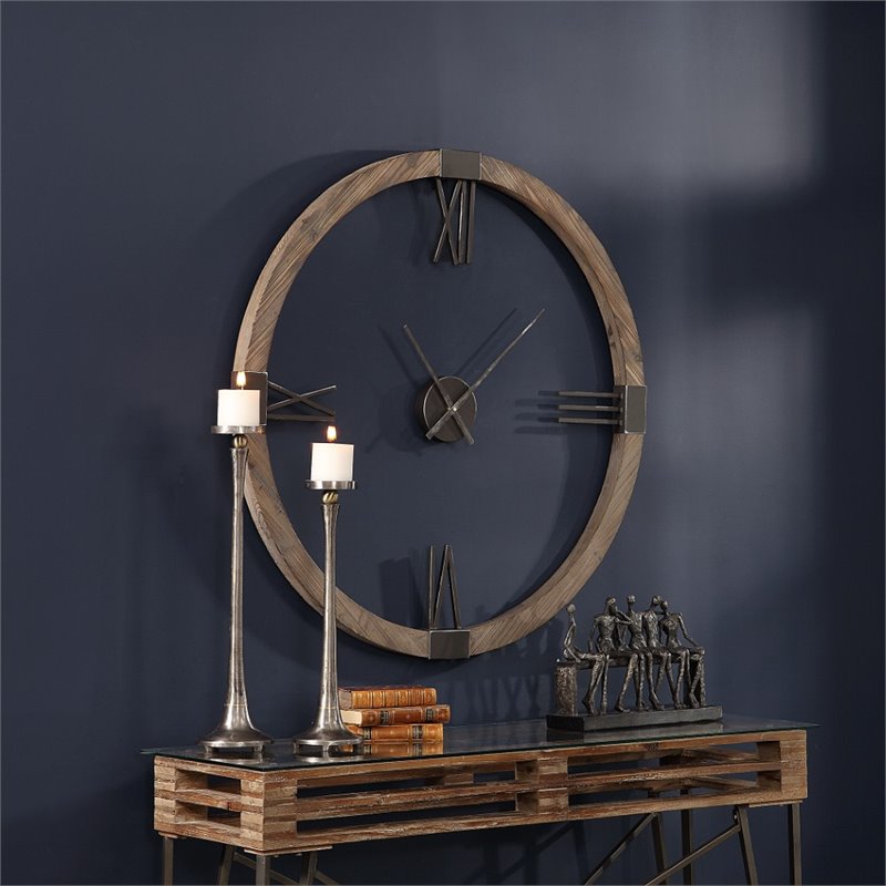 Uttermost Marcelo Modern Firwood and Iron Wall Clock in Natural