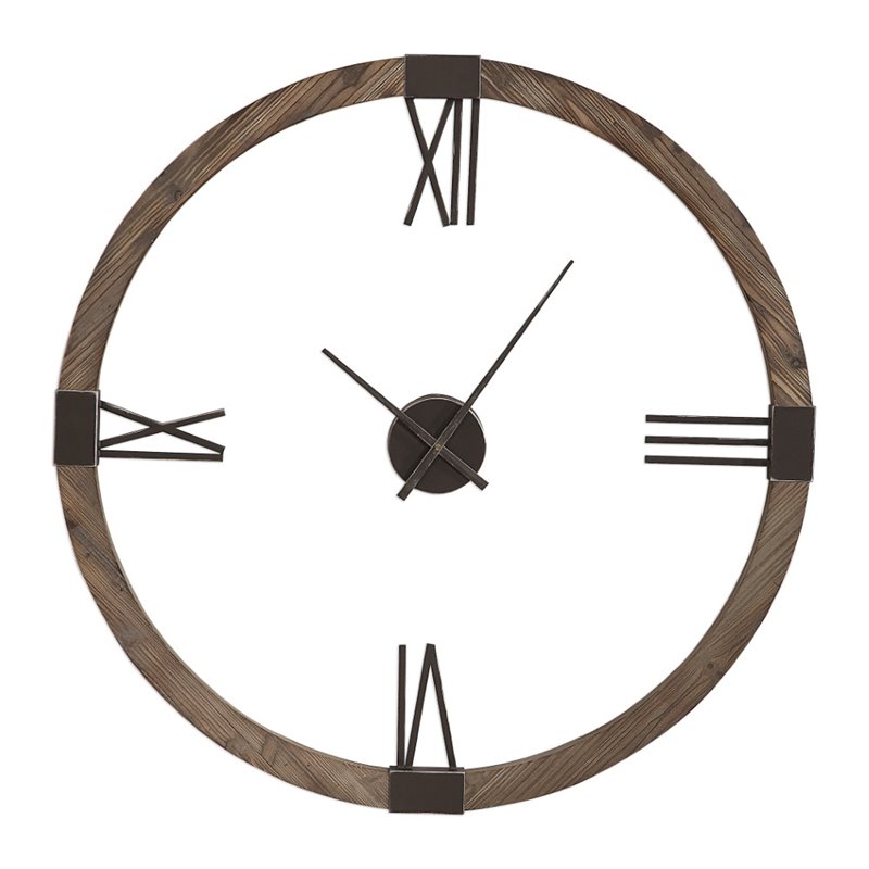 Uttermost Marcelo Modern Firwood and Iron Wall Clock in Natural