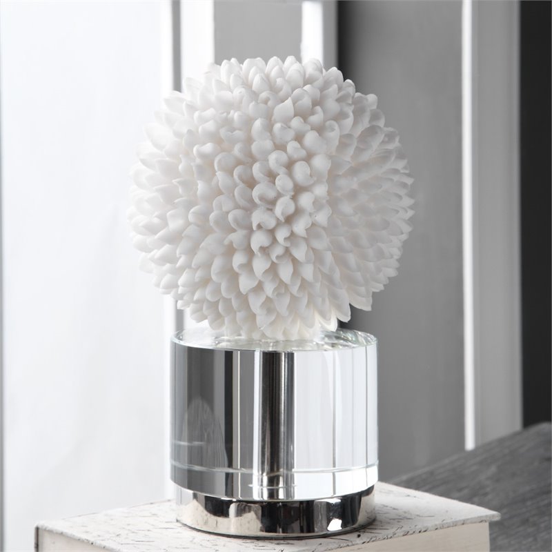 Uttermost Cascara Resin Crystal and Steel Sea Shell Sculpture in White