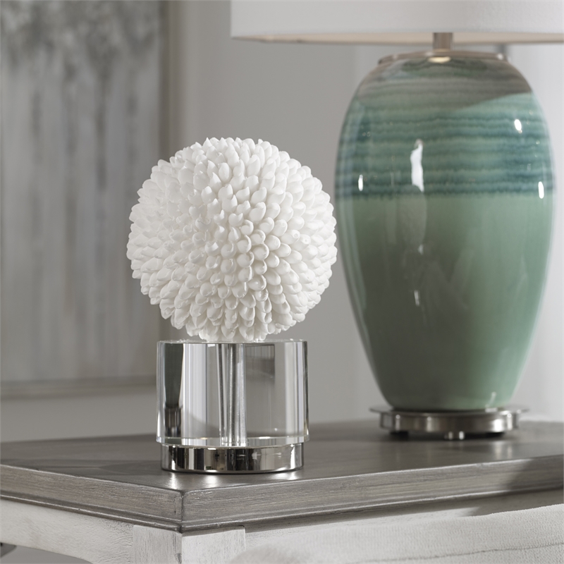 Uttermost Cascara Resin Crystal and Steel Sea Shell Sculpture in White