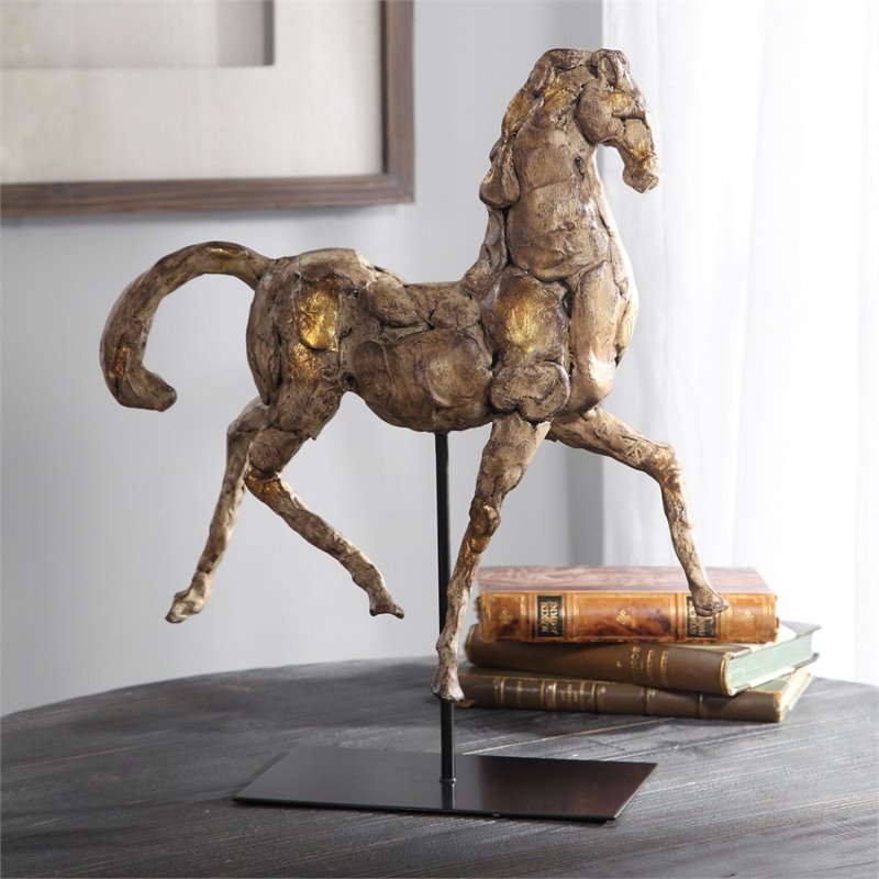 Uttermost Caballo Polyresin and Iron Dorado Horse Sculpture in Aged Silver