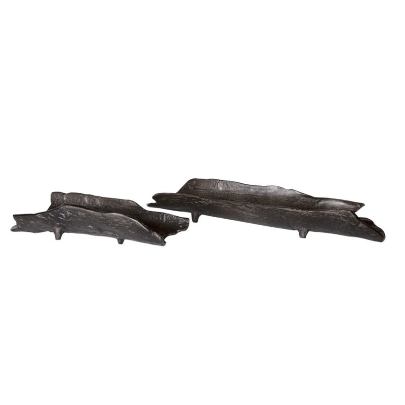 Uttermost Caryn Contemporary Aluminum Tray in Black Nickel (Set of 2)