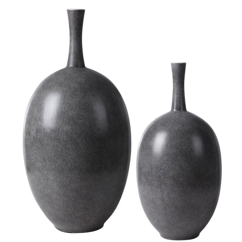Uttermost Riordan Ceramic Vase in Marbled Black and White (Set of 2)