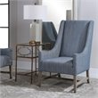 Uttermost Galiot Coastal Wood and Fabric Wingback Accent Chair in Blue and White