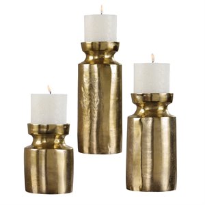 Uttermost Amina Aluminum and Wax Candleholder in Antique Brass (Set of 3)