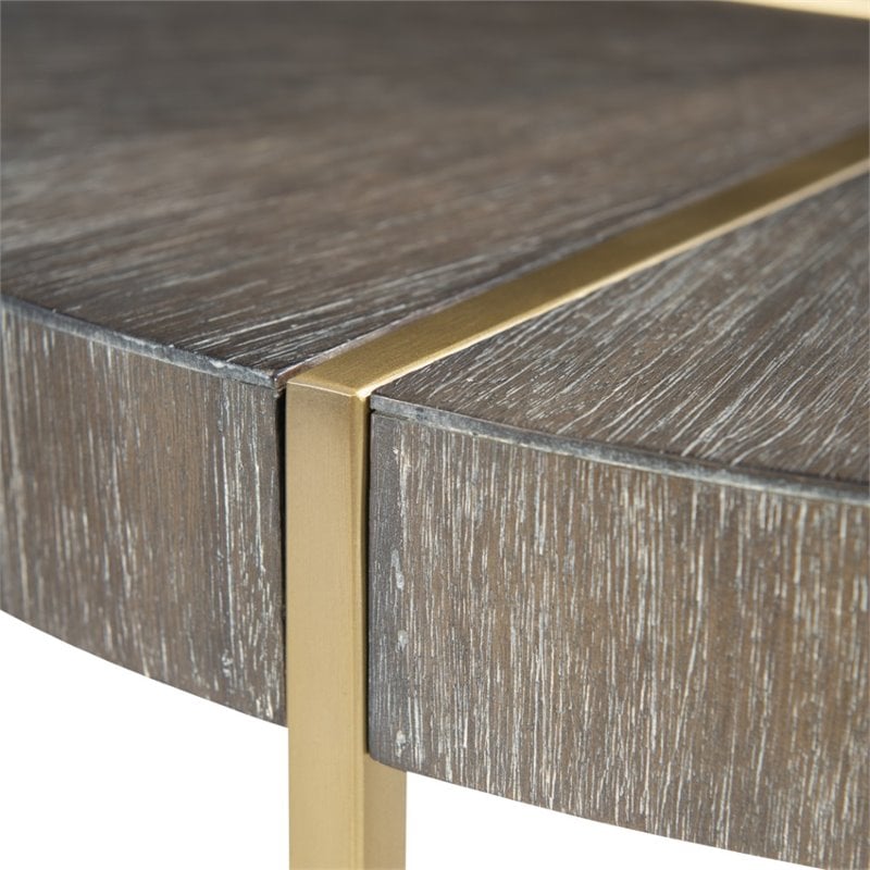Uttermost Taja Round Stainless Steel and Wood Accent Table in Brushed Brass