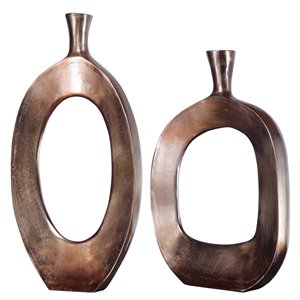 Uttermost Kyler Contemporary Aluminum Textured Vase in Bronze (Set of 2)