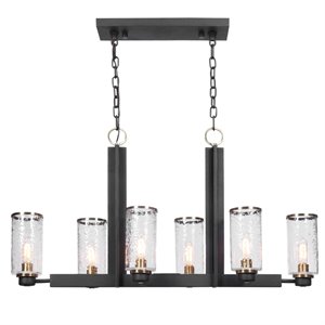 Uttermost Jarsdel 6-Light Farmhouse Steel and Glass Island Light in Sanded Black