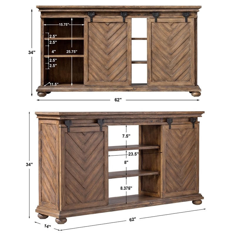 Uttermost Primalia MDF Wood Barn Door Media Console in Antique Honey
