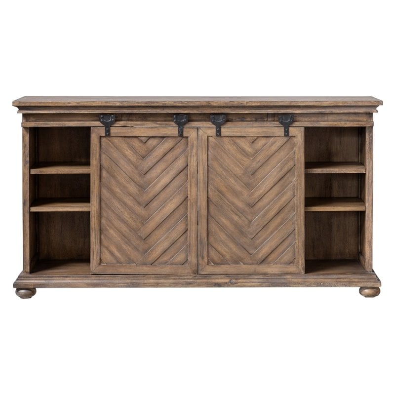 Uttermost Primalia MDF Wood Barn Door Media Console in Antique Honey