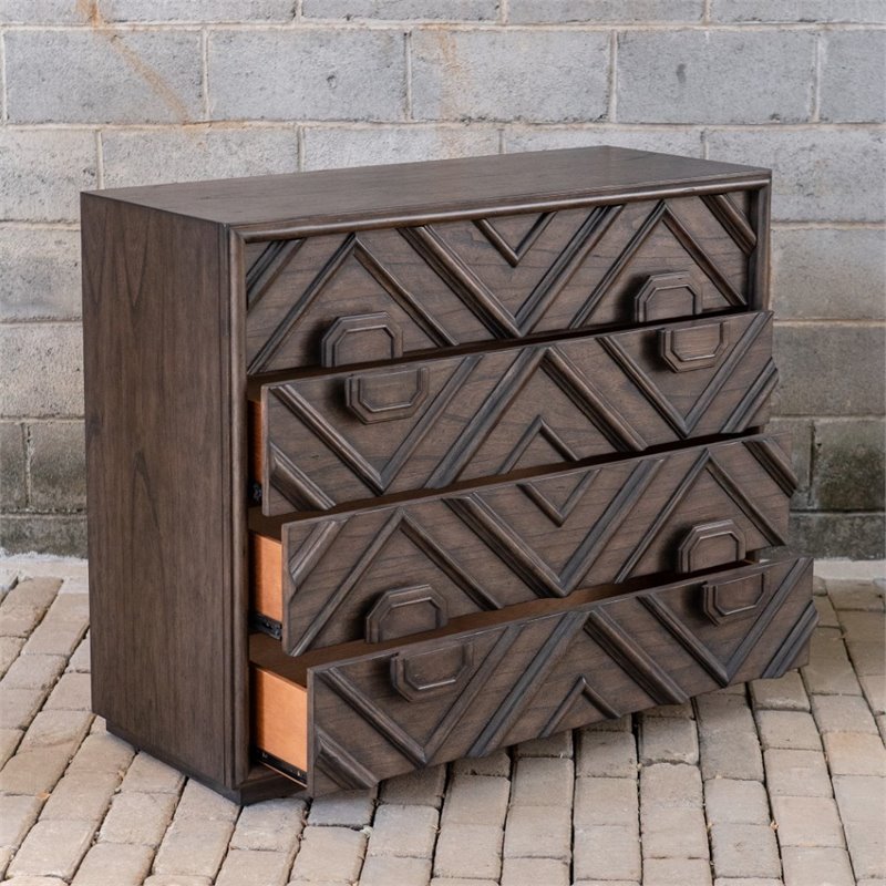 Uttermost Mindra Transitional Solid Wood Drawer Chest in Deep Walnut