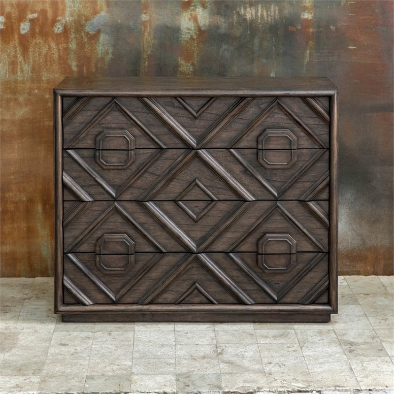 Uttermost Mindra Transitional Solid Wood Drawer Chest in Deep Walnut