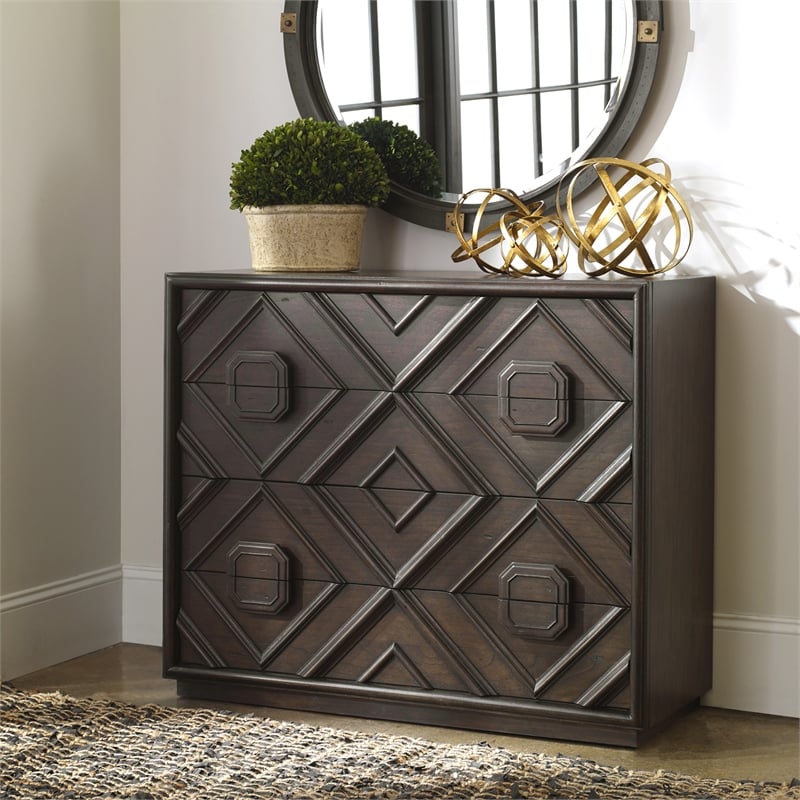 Uttermost Mindra Transitional Solid Wood Drawer Chest in Deep Walnut