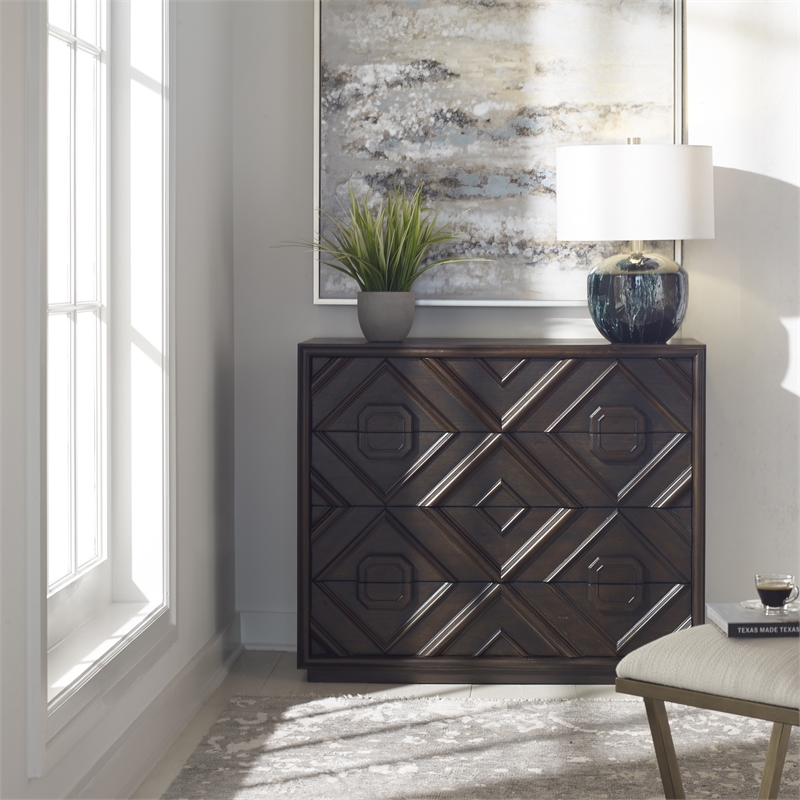Uttermost Mindra Transitional Solid Wood Drawer Chest in Deep Walnut