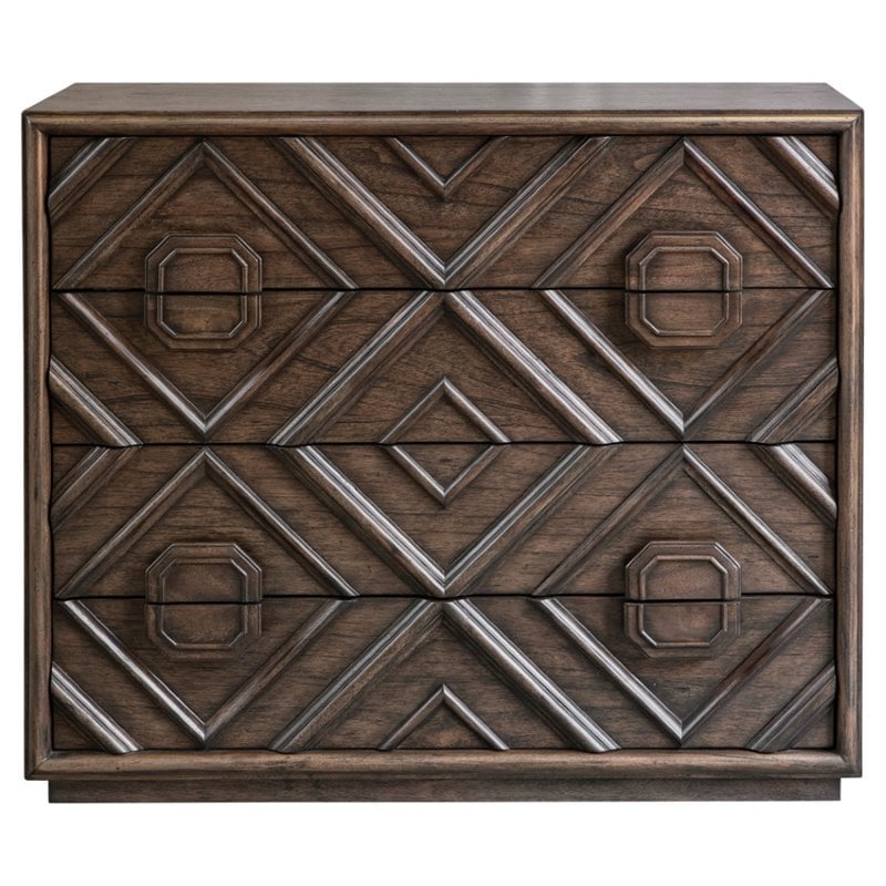 Uttermost Mindra Transitional Solid Wood Drawer Chest in Deep Walnut