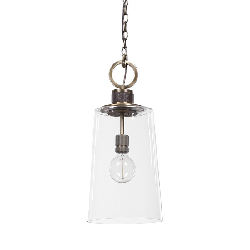 Uttermost Rosston 1-Light Steel and Glass Mini Pendant in Antique Brass/Brown