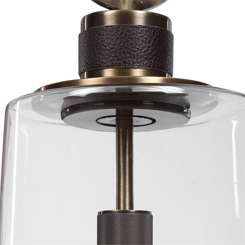Uttermost Rosston 1-Light Steel and Glass Mini Pendant in Antique Brass/Brown