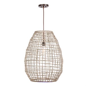 Uttermost Cross 1-Light Coastal Steel and Rattan Weave Pendant in Aged Bronze