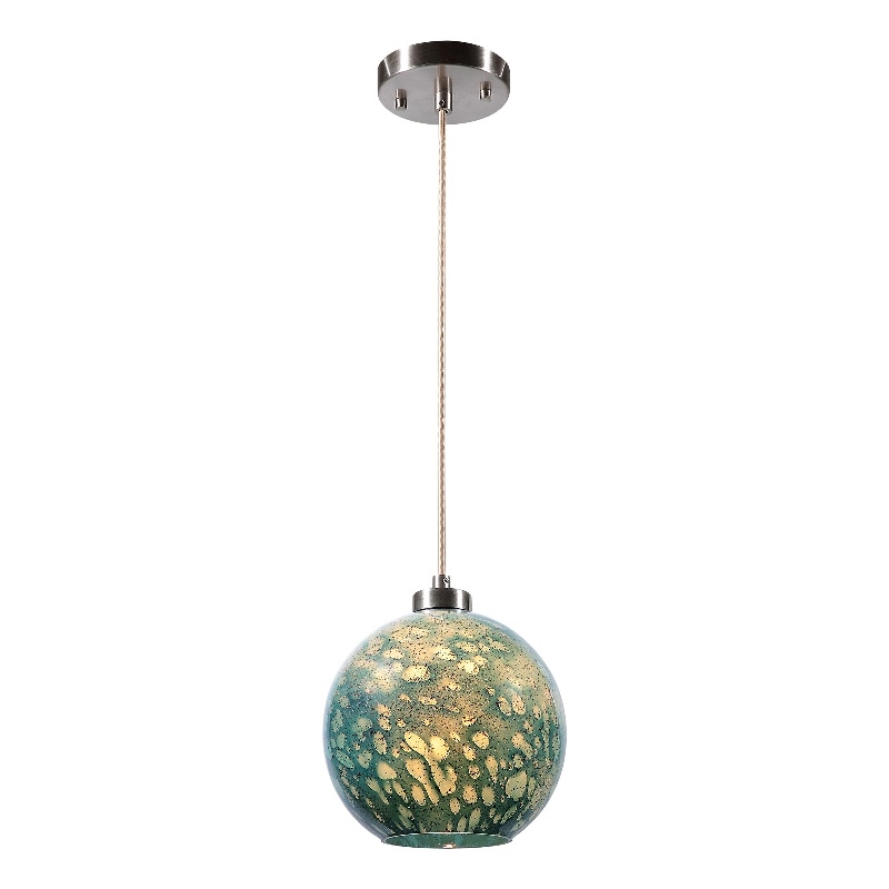 Uttermost Gemblue 1-Light Coastal Steel and Glass Mini Pendant in Blue/Nickel