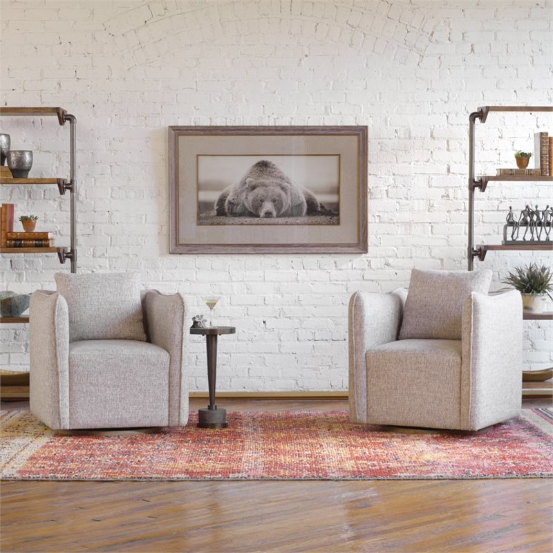 Uttermost Corben Contemporary Wood and Fabric Swivel Chair in Weathered Gray
