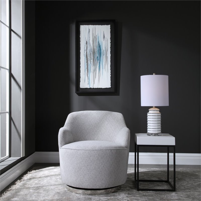Uttermost Hobart Wood Stainless Steel and Fabric Swivel Chair in Polished Nickel
