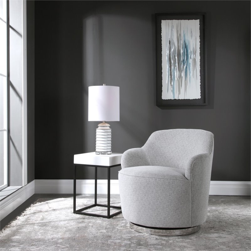 Uttermost Hobart Wood Stainless Steel and Fabric Swivel Chair in Polished Nickel
