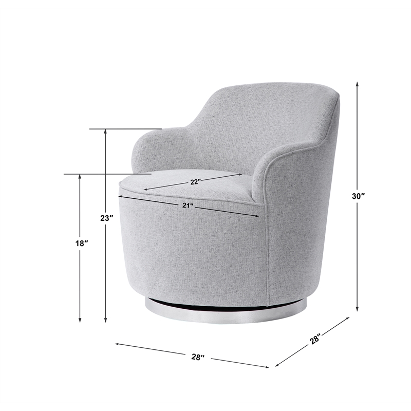 Uttermost Hobart Wood Stainless Steel and Fabric Swivel Chair in Polished Nickel