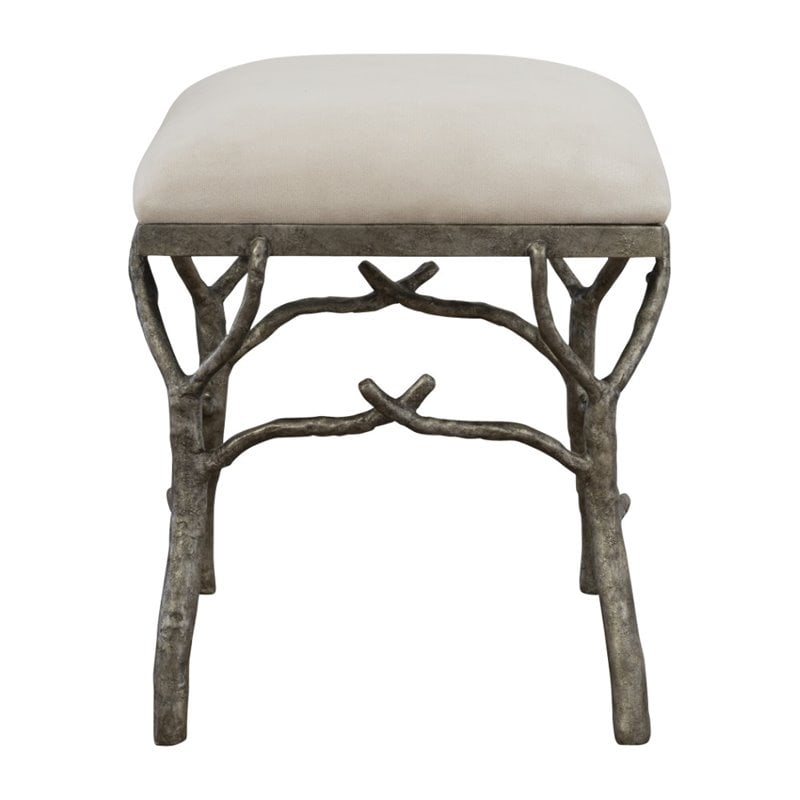 Uttermost Lismore Small Iron Resin and Fabric Bench in Off White