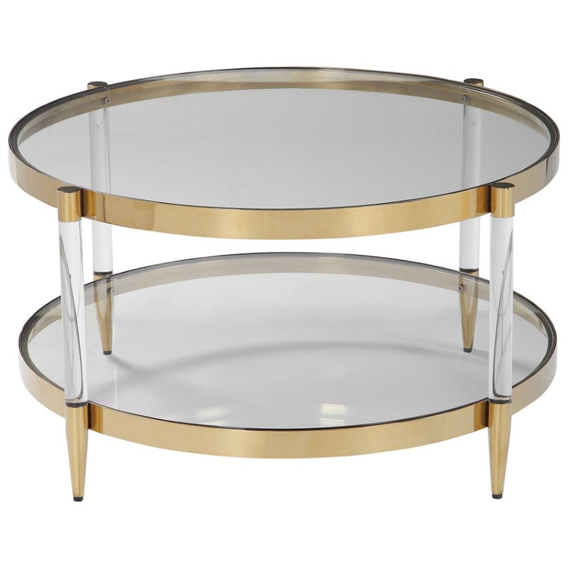 Uttermost Kellen Stainless Steel Glass and Acrylic Coffee Table in Gold