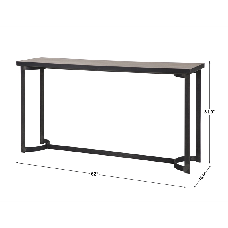 Uttermost Basuto Modern Iron Metal and Wood Console Table in Light Gray