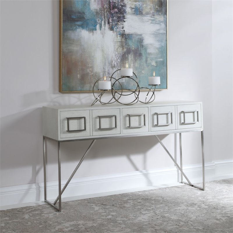 Uttermost Abaya MDF and Stainless Steel Console Table in Soft White