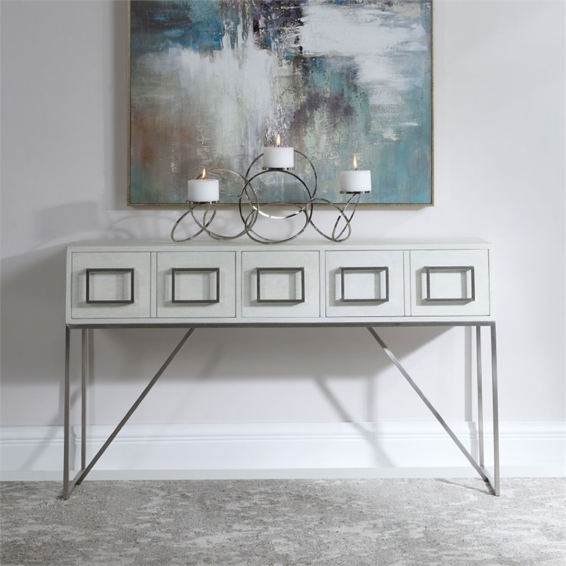 Uttermost Abaya MDF and Stainless Steel Console Table in Soft White