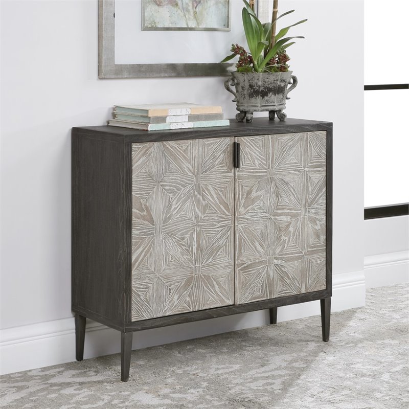 Uttermost Laurentia 2-Door Elm Wood and Iron Sideboard in Light Gray