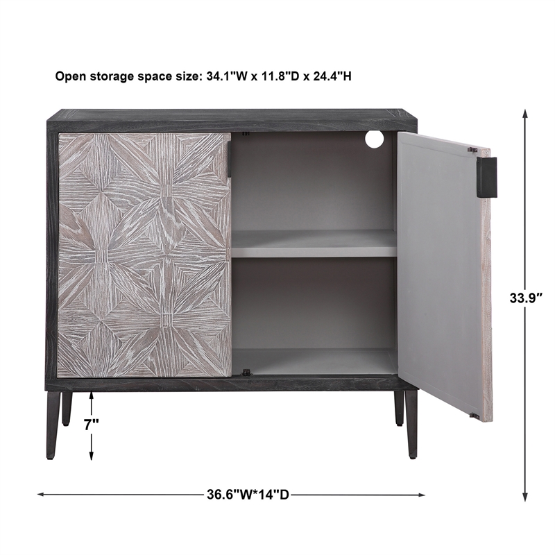 Uttermost Laurentia 2-Door Elm Wood and Iron Sideboard in Light Gray