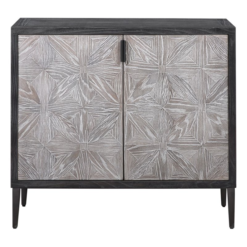 Uttermost Laurentia 2-Door Elm Wood and Iron Sideboard in Light Gray
