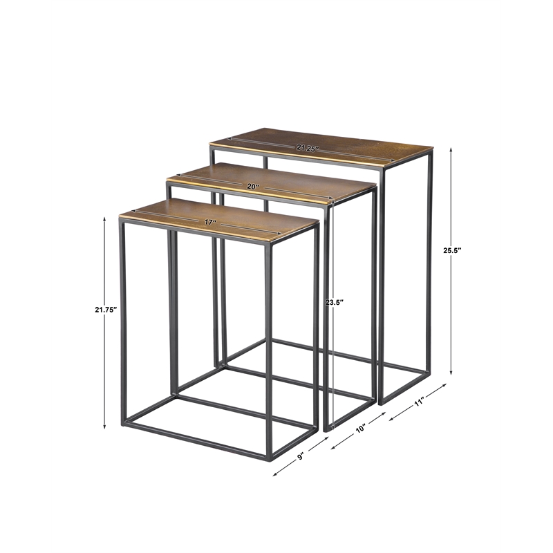 Uttermost Coreene Aluminum and Iron Nesting Tables in Antique Gold (Set of 3)
