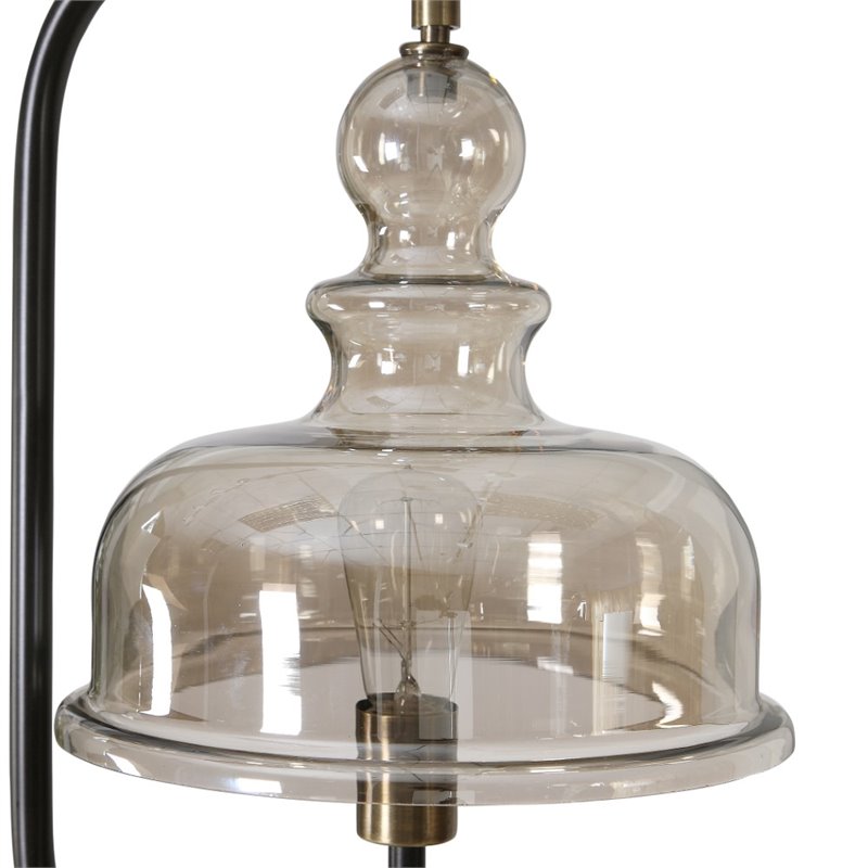 Uttermost Elieser Contemporary Steel and Glass Floor Lamp in Antique Brass