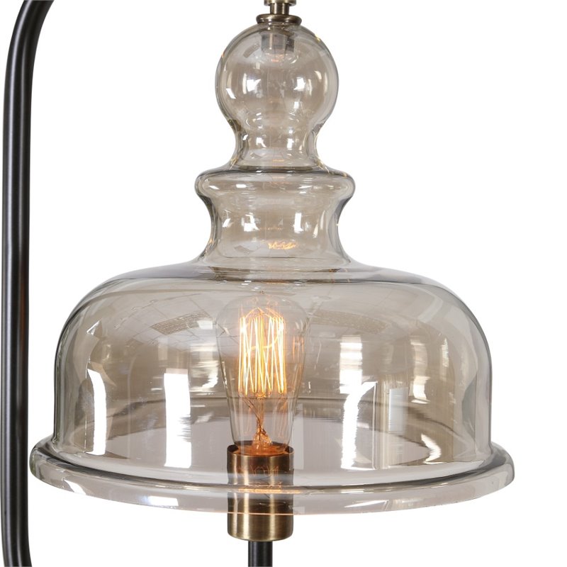Uttermost Elieser Contemporary Steel and Glass Floor Lamp in Antique Brass