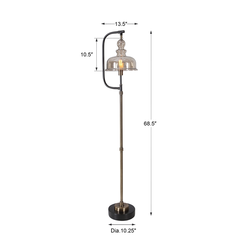 Uttermost Elieser Contemporary Steel and Glass Floor Lamp in Antique Brass