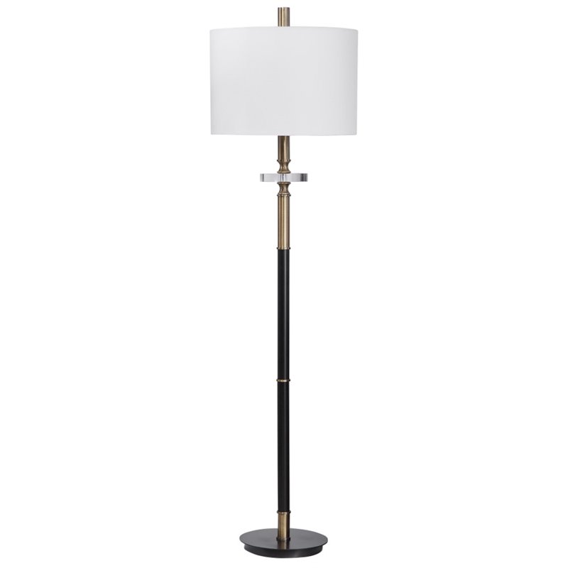 Uttermost Maud Traditional Steel Metal Floor Lamp in Aged Black/Antique Brass